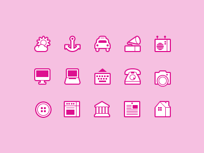 Symbolicons Line Continues! anchor button camera house icon icons keyboard laptop monitor oven phone pixel radio sun symbolicons symbols taxi victrola