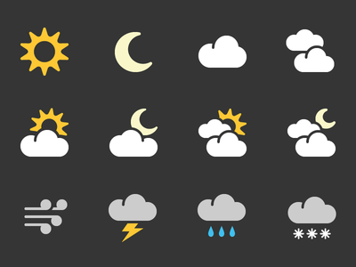 Weather Icons clouds icon icons lightning moon pixel rain snow sun weather wind