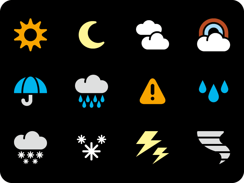 Cloudy with a Chance of Awesome caution clouds forecast lightning moon rain rainbow snow sun symbolicons tornado umbrella weather