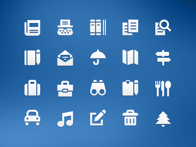 Symbolicons Junior binoculars books car clipboard fork icons mail map music news paper search signs suitcase symbolicons symbols trash tree typewriter umbrella