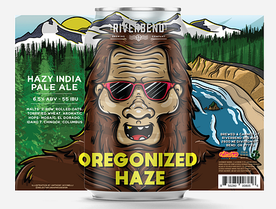 Beer Label - Oregonized Haze beer beer label beer label design bigfoot branding brewery design food illustration label design label packaging logo mountain sasquatch typography vector