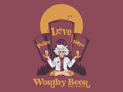 Peace, Love, and Hops - Einstein Illustration badge beer branding brewery design graphic design illustration logo typography vector
