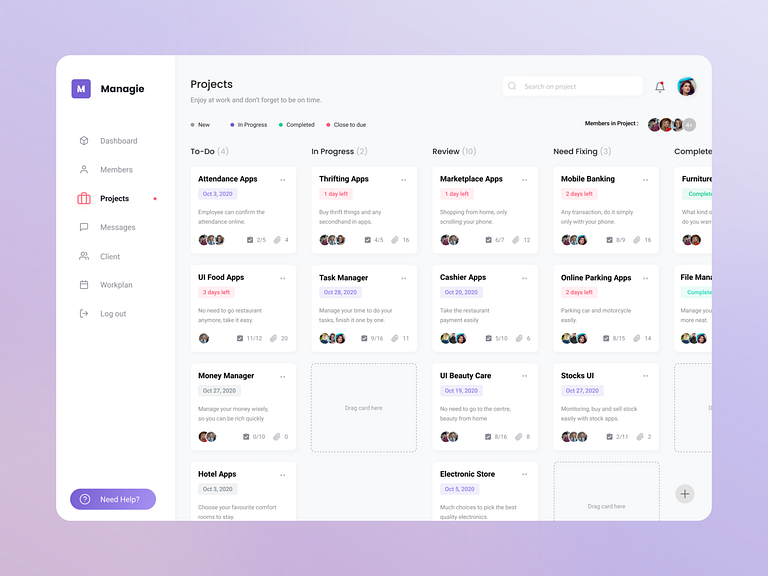 Managie - Project Menu by Jëlly for Agensip UI UX Agency on Dribbble