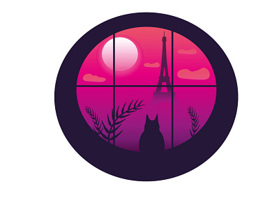 Luna in Paris cat design gradient illustration paris vector