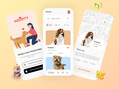 Pet adoption app adopt adopt animal adopt dog app deign cat dog mobbile app pet pet adoption app pet app ui