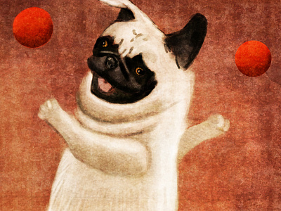 Juggling Pug art childrens dog illustration pug