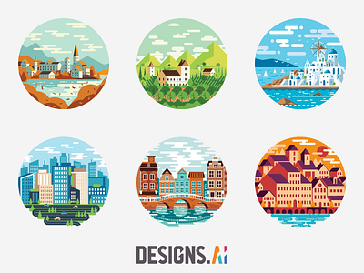 Scenery Village City Square branding designs free graphicmaker illustrations line scene scenery