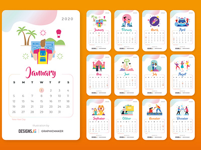 2020 Printable Calendar 2020calendar illustration printable