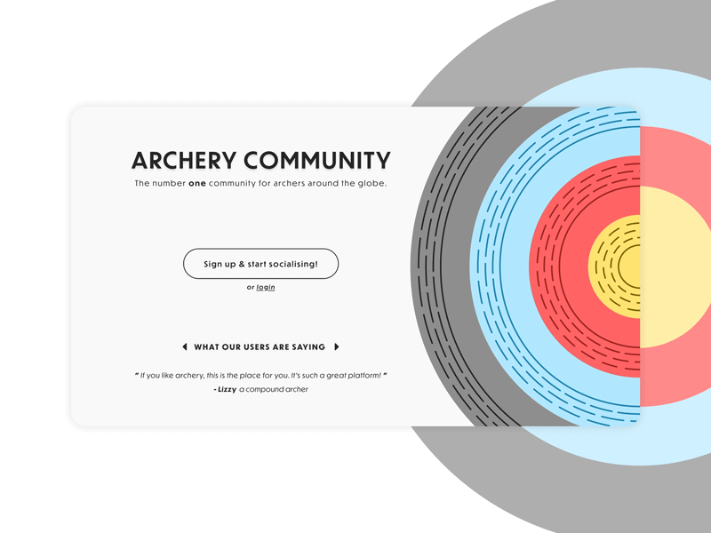 DailyUI #003 - Landing Page adobe xd animated animation archery colourful daily 100 challenge daily ui dailyui design landing page minimalism minimalist social app social media social network theoretical ui ux vibrant