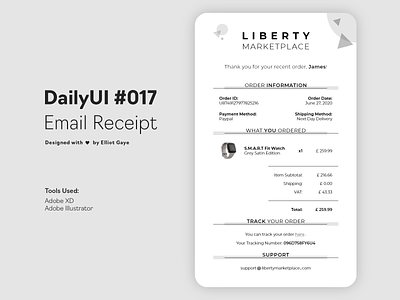 DailyUI #017 - Email Receipt adobe illustrator adobe xd aesthetic daily 100 challenge daily ui dailyui email design email receipt email template minimalism modern design monochromatic monochrome receipt simplistic sophisticated theoretical ui ux