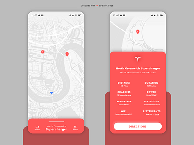 DailyUI #029 - Map adobe illustrator adobe xd charging station daily 100 challenge daily ui dailyui directions light location app map mapping maps minimalism mobile app design modernism neumorphism red tesla ui ux