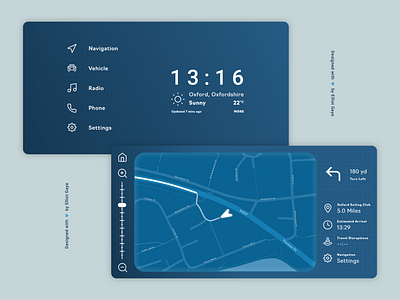 DailyUI #034 - Car Interface adobe illustrator adobe xd blue and white car dashboard daily 100 challenge daily ui dailyui dashboard design dashboard ui iconography minimalism modern design modernism multimedia navigation satellite simplistic typography ui ux