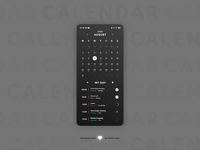 DailyUI #038 - Calendar adobe xd calendar calendar app calendar design calendar ui clean colours daily 100 challenge daily ui dailyui dark ui minimalism modern design modernism negative space simplicity todo app todo list ui ux