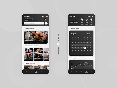 DailyUI #041 - Workout Tracker adobe illustrator adobe xd black and white cards ui daily 100 challenge daily ui dailyui fitness app fitness tracker gradient design mobile app design modern design modernism monochromatic neumorphism ui ux workout workout app workout tracker