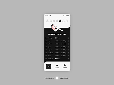 DailyUI #062 - Workout of the Day adobe xd black and white daily 100 challenge daily ui dailyui fitness fitness app minimalism mobile app design modern design monochromatic neumorphism simplicity tracker ui ux workout workout app workout of the day workout tracker