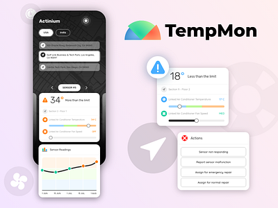 TempMon IOT Application app design clean map simple temperature ui ux
