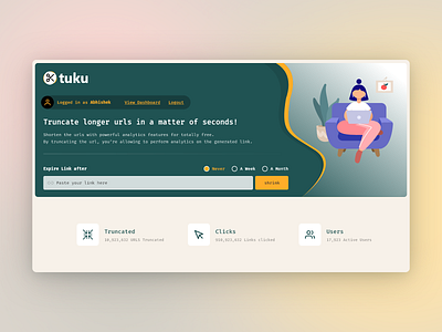 Tuku URL Shortner branding clean flat illustraion minmal url web webapp website