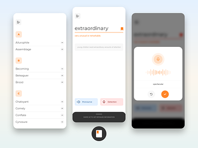 Minimal Dictionary App - Features app app design bookmark clean design dictionary flat minimal orange ui