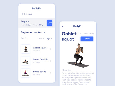 DailyFit App activity app clean dashboard design excercise fitness gym health mobile product training ui ux workout