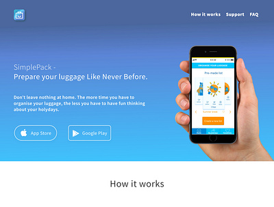 SimplePack landing page ui