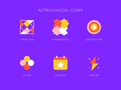 Astrological icons set astrology calendar circles graphic design icons set lightning puzzle vedic