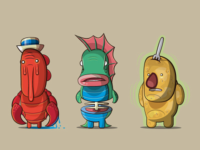 3 Friends boris hasabike character character design fish illustration lobster potato vector