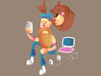 Hipster & Bear bear boris hasabike hipster illustration line vector