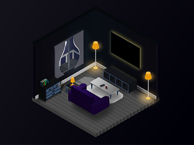 Flat Design Isometric - Night Room #4