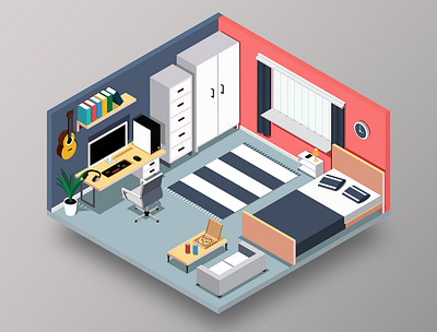 Flat Design isometric - Room #1 3d design flat design graphic design illustration isometric isometrik vector