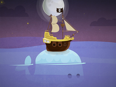 Pirate Ship + Whale! character design children galleon pirate ship vector whale