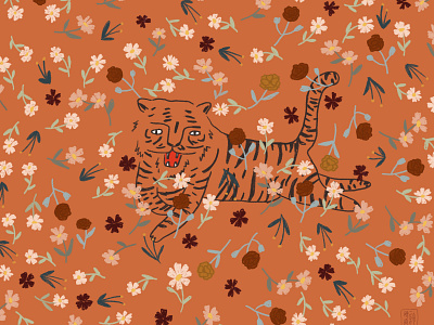 Tiger character digitalart flowers illustration pattern procreate tiger