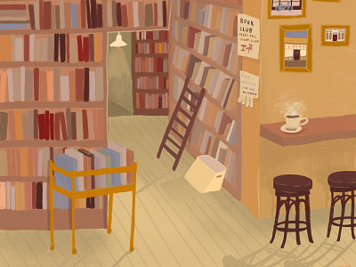 Library cafe digitalart europe illustration library scene