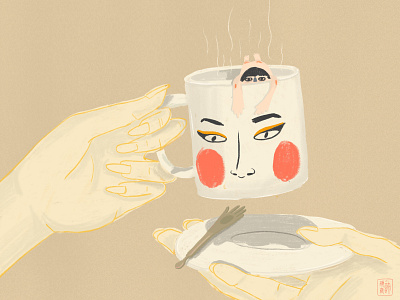 cup of tea character digitalart illustration tea