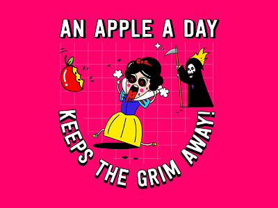 An Apple a day keeps the Grim away! 💀🍎 apple character character design design disney funny grim grim reaper halloween illustration october quote snow white spooky vector