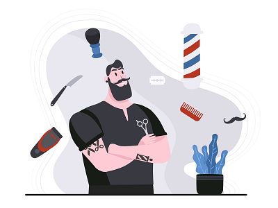 Barber barber barbershop beard brutal character flat illustration hair haircut man scissors service shave stylish vector