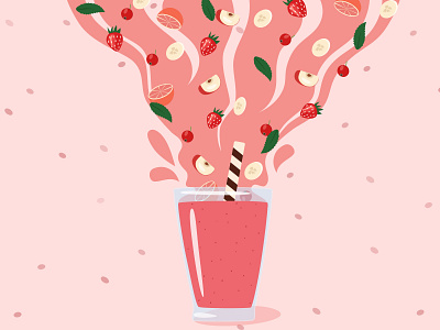Smoothie illustration delicious drink flat illustration food fruit glass healthy immune system pink red smoothie vector