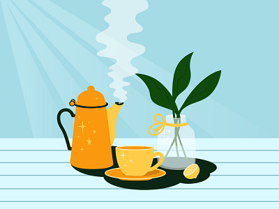 Tea Ceremony drink hot leaf lemon minimal morning relax tea tea cup teapot vector vectornator
