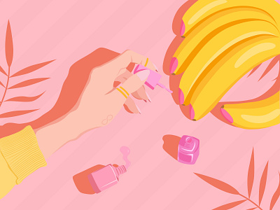 Banana nails banana flat illustration fruit girl hand hand illustration nail polish nails pink vector