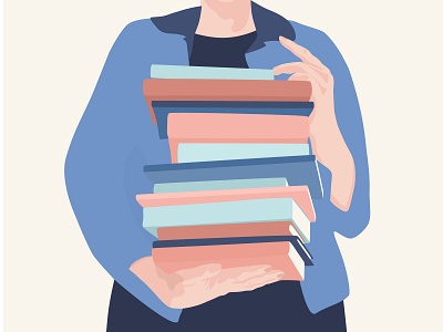 Lady is holding a stack of books books character cute flat hands illustration lady librarian library stack of books vector