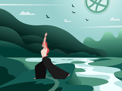 Hello Dribbble! debut dribbble first shot girl hello dribbble illustration invite tai chi vector yoga