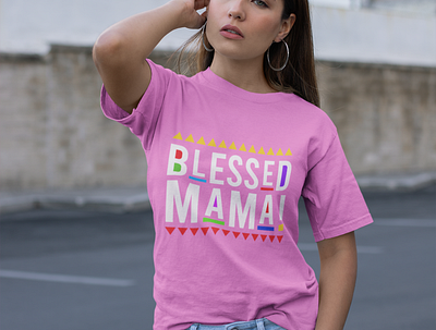 Blessed Mama text design african american black design graphicdesign illustration logo stylish tshirt typography woman illustration