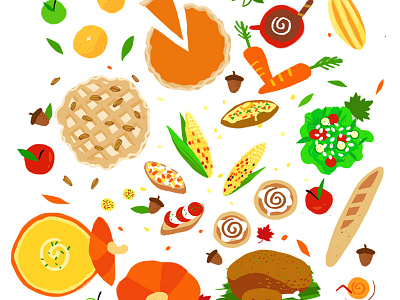 Fall Harvest Foods card drawing fall food harvest icons illustration