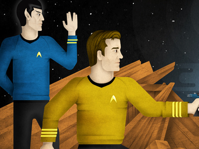 Spock and Kirk black blue design digital film gold illustration kirk photoshop scifi space spock star trek texture tv