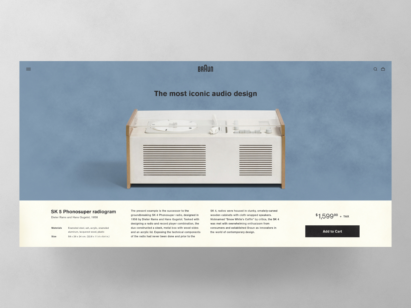 Braun Radiogram Landing Page by Eric Salcedo on Dribbble