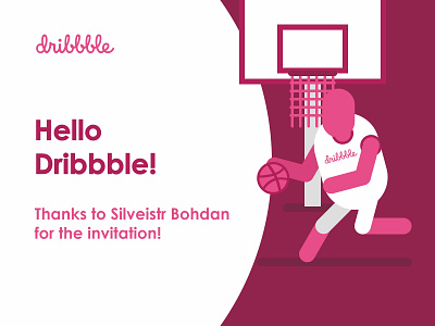 Hello Dribbble! basketball dribbble flat design hello dribbble illustration pink