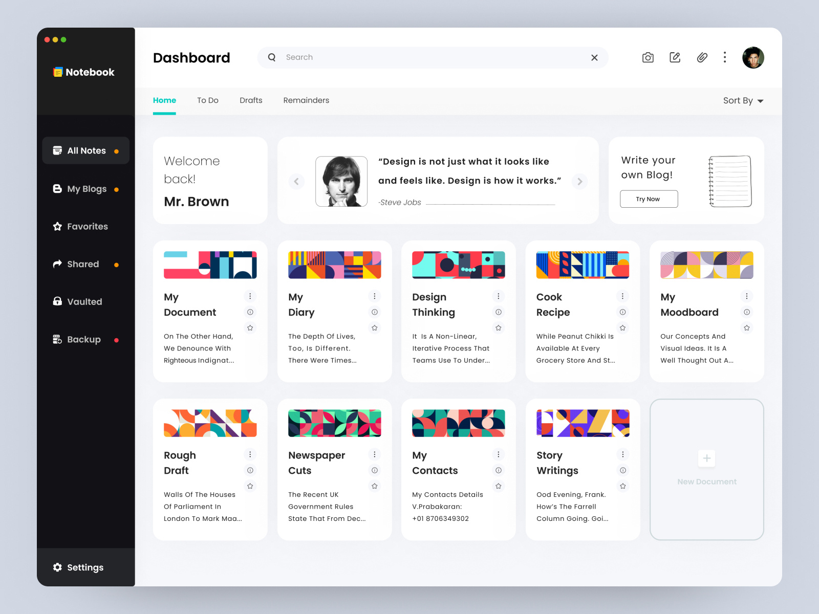 Notebook  App Dashboard Design by Ajay A on Dribbble