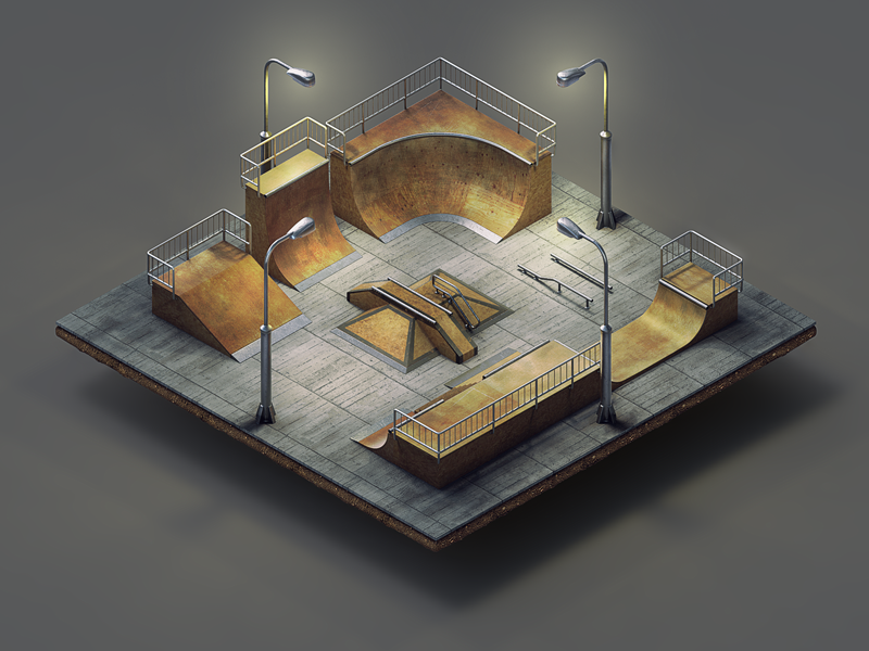 Skate Park skate park punk skateboard sk8 sport illustration modo photoshop icon isometric ortho