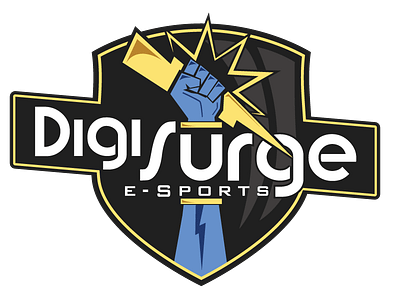 Digisurge e-Sports Logo II black blue computers games lightning logo myths shield smite sports video yellow