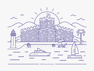 City Line Art | Bodrum art bodrum castle design icon illustration landmarks line lineart linework logo mugla summer travel turkey yasin demirkale