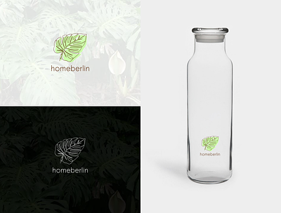 Homeberlin - Branding Logo (On Mockup) bottle brand brand identity branding illustration leaf line lineart logo logodesign minimalist onelineart simple